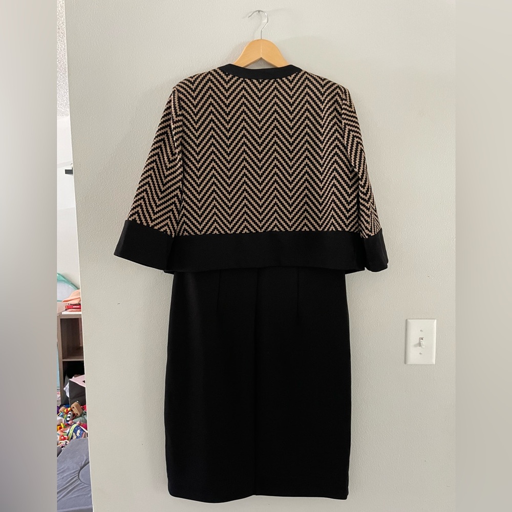 Danny and Nicole Black & Tan Chevron Black Dress & Cardigan Set - Picture 2 of 8